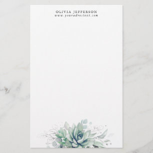 Papelería Suculentos acuarelas y vegetación plateada elegan