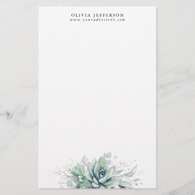 Papelería Suculentos acuarelas y vegetación plateada elegant (Anverso)