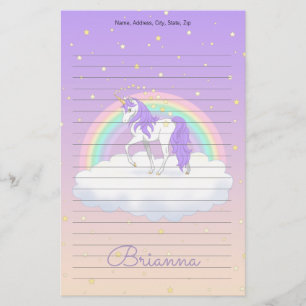 Papelería Sueños dulces morados de Bonito con unicornio arco