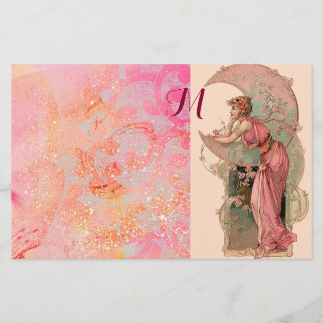 PAPELERÍA TAROTS/ LADY DE LA LUNA,MONOGRAMA DE PLANTAS DE FL (Anverso)