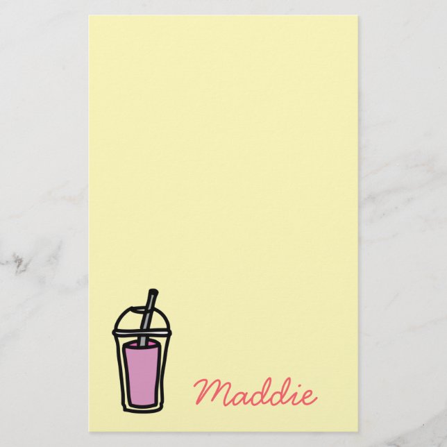 Papelería Té de leche Bubble Tea chica rosa (Anverso)