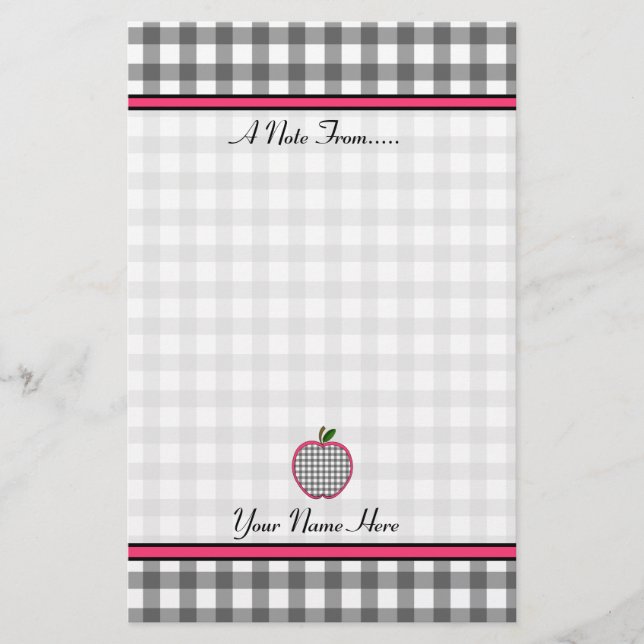 Papelería Teachers Stationery - Carbón gris Gingham Apple (Anverso)