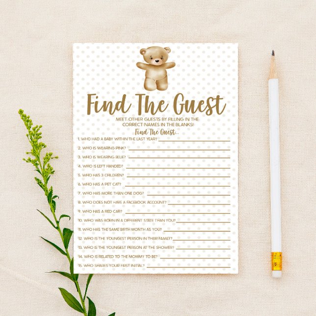Papelería Teddy Bear Find The Guest Baby Shower Game  (Subido por el creador)