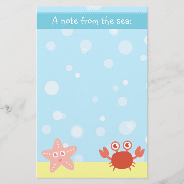 Papelería Tema submarino con Estrella de mar y Cangrejo (Anverso)