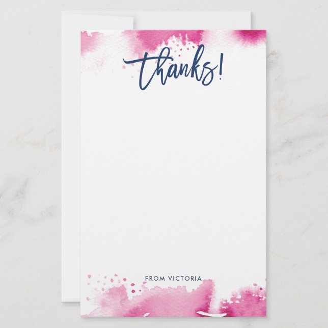 Papelería THANKS NOTE modern lettered dark pink watercolor (Anverso)