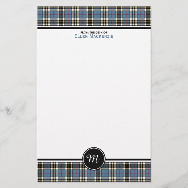 Papelería Thompson Clan Blue Vestido formal Tartan Monograma (Anverso)