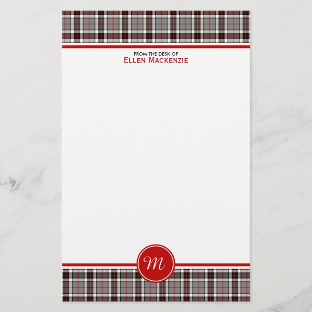 Papelería Thompson Clan Gray Vestido formal Tartan Monograma (Anverso)