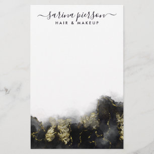 Papelería Tinta Acuarela Líquida De Arte Moderno Negro Y Oro