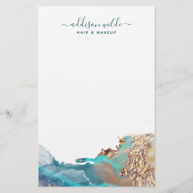 Papelería Tinta de acuarela líquida de arte moderno azul y d (Anverso)