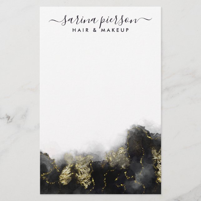 Papelería Tinta de acuarela líquida de arte moderno dorado y (Anverso)