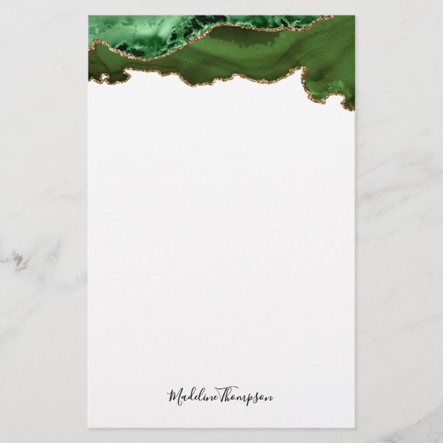 Papelería Tipografía de escritura geode de terciopelo verde  (Anverso)