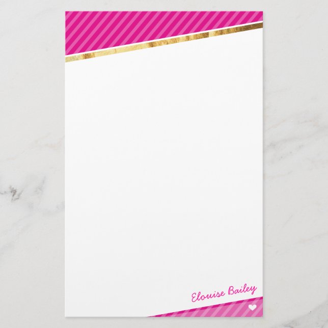 Papelería Tira de oro de rayas diagonales PERSONALES rosa br (Anverso)