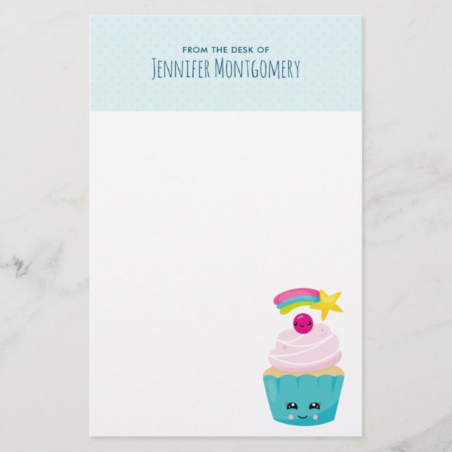 Papelería Torta azul dulce con cara de Kawaii (Anverso)