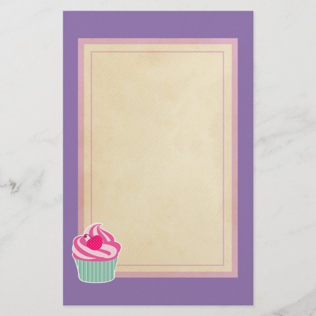 Papelería Torta rosa con cereza de punto de polka (Anverso)
