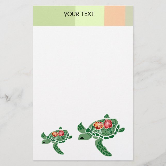 Papelería Tortuga marina de flores de Hibiscus, estacionaria (Anverso)