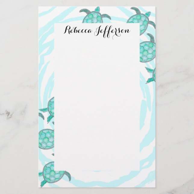 Papelería Tortugas de mar verde azuladas de la acuarela en (Anverso)