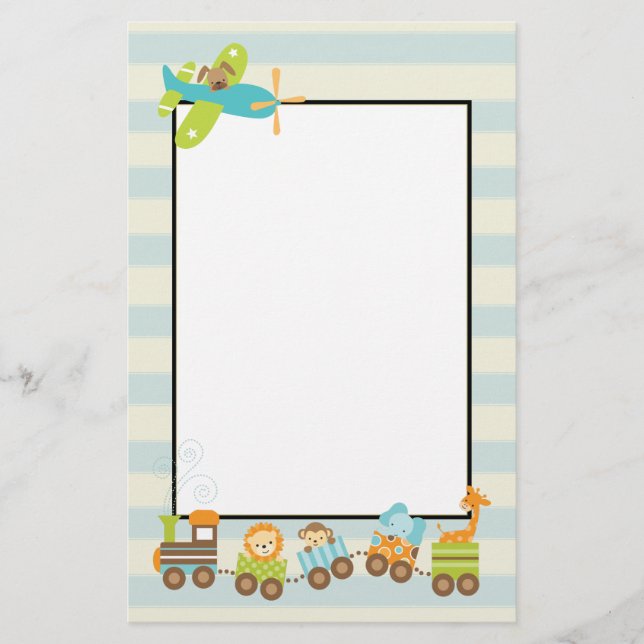 Papelería Tren de Juguetes Animales y avión Doggy en franjas (Anverso)