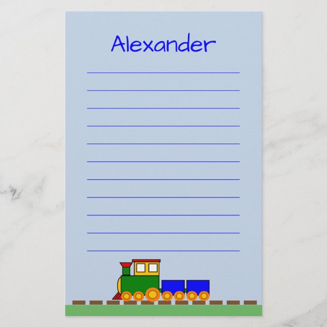 Papelería Tren lindo con nombre de niño (Anverso)