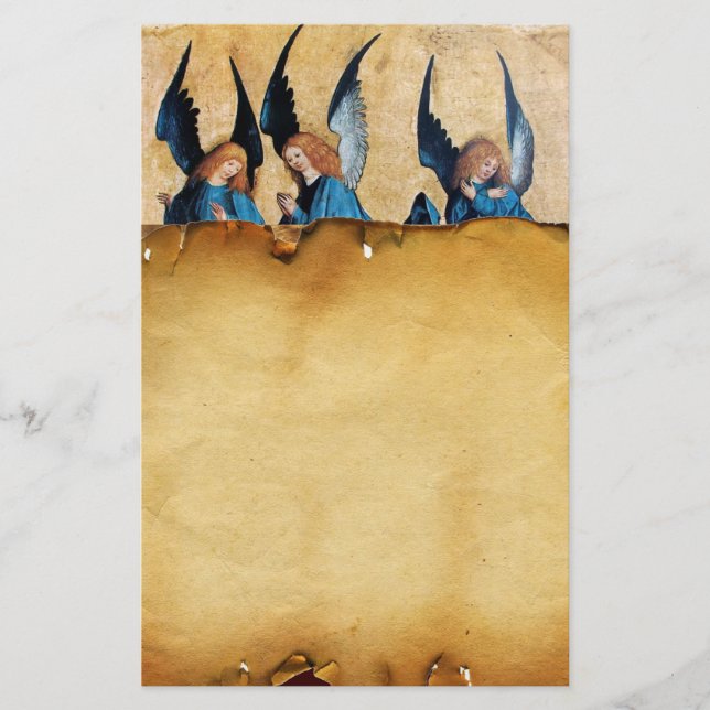 Papelería Tres ángeles en azul, pergamino marrón (Anverso)