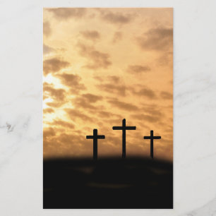 Papelería Tres cruces con una puesta del sol Pascua inmóvil