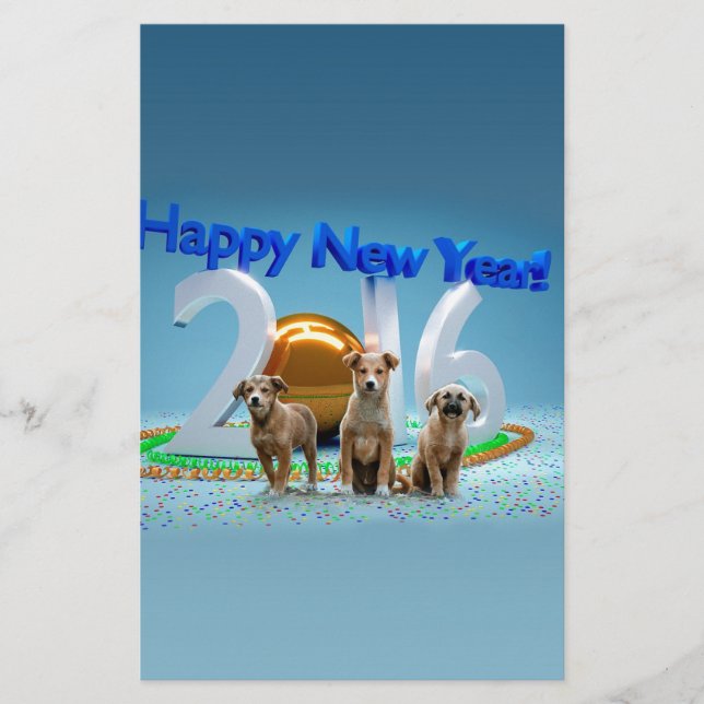Papelería Tres perros graciosos deseando un feliz año nuevo  (Anverso)