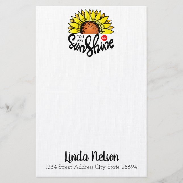 Papelería Tu eres mi Sunshine Sunflower Personalizado (Anverso)