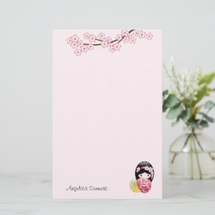 Papelería Tuerca Kokeshi de primavera Chica Geisha rosa