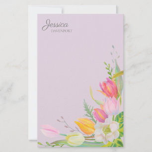 Papelería Tulipanes acuarela rosa amarillo Flores de primave