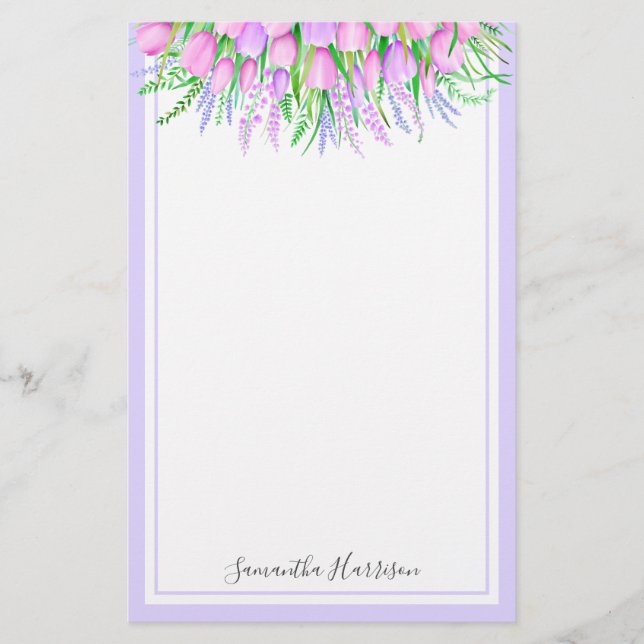 Papelería Tulipanes de lavanda Primavera Bouquet Vibes Flora (Anverso)