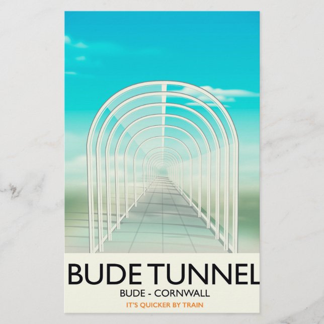 Papelería Túnel Bude, afiche de viaje parodia de Cornwall (Anverso)