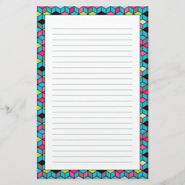 Papelería Turquesa y modelo rosado del cubo (Anverso)