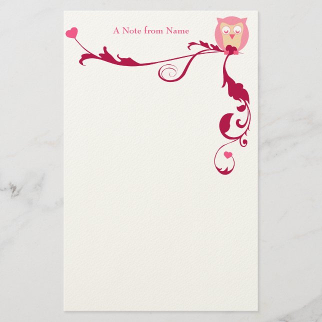 Papelería Un búho con los corazones, una nota del nombre (Anverso)