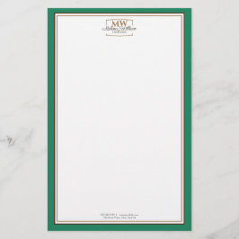 Papelería Un Monograma Verde Simple
