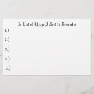 Papelería Una lista de las cosas que necesito recordar, 1.),