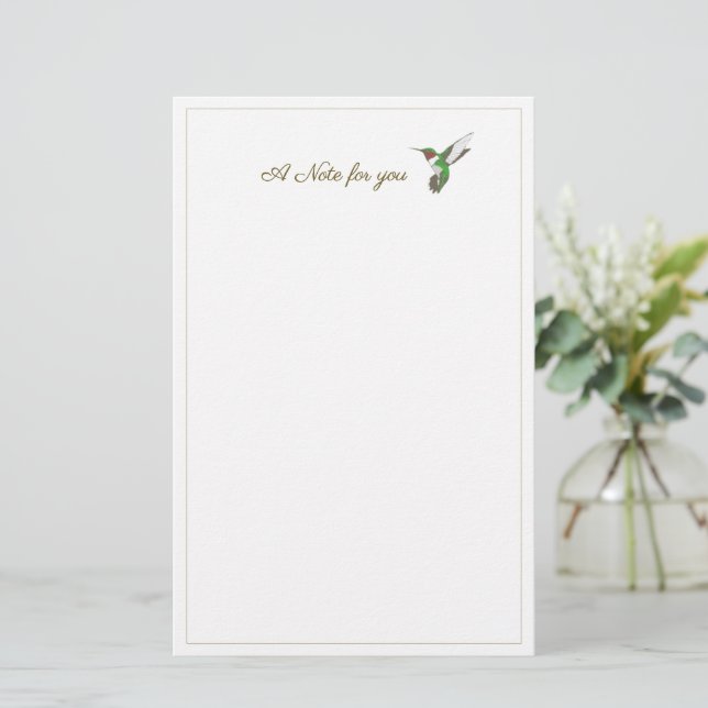 Papelería Una Nota Para Usted Alegre Hummingbird Stationery (Anverso de pie)