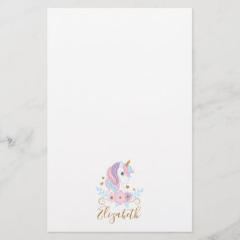 Papelería Unicornio de Monograma Rosa Azul Dorado, Femenino
