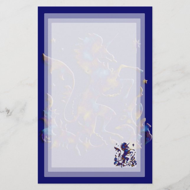 Papelería Unicornio Herald: Azul y oro (Anverso)
