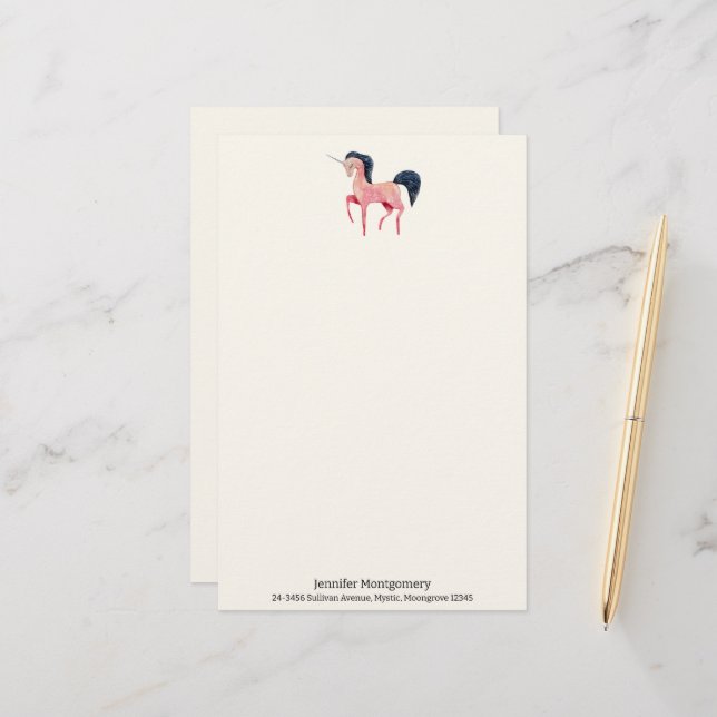 Papelería Unicornio nórdico rosa con mango negro (Anverso/Reverso In Situ)