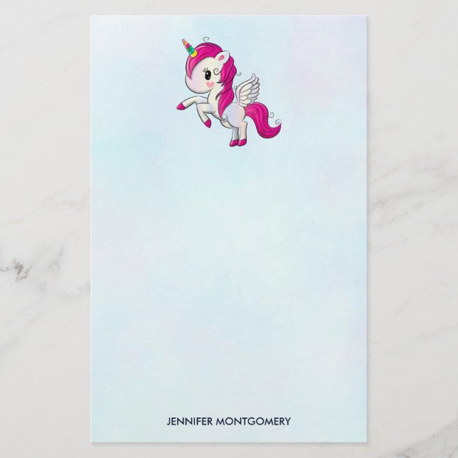 Papelería Unicornio rosado con alas (Anverso)