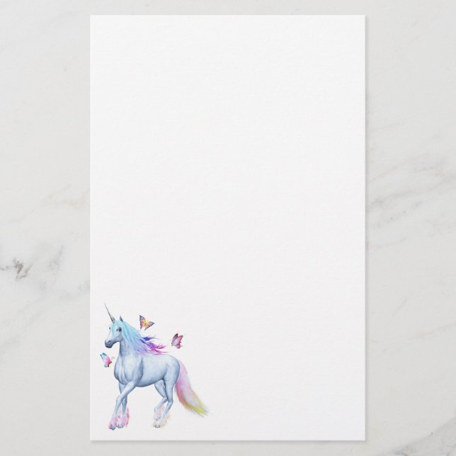 Papelería Unicornio y mariposas del arco iris (Anverso)