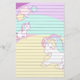 Papelería Unicornios en colores pastel en rosa púrpura