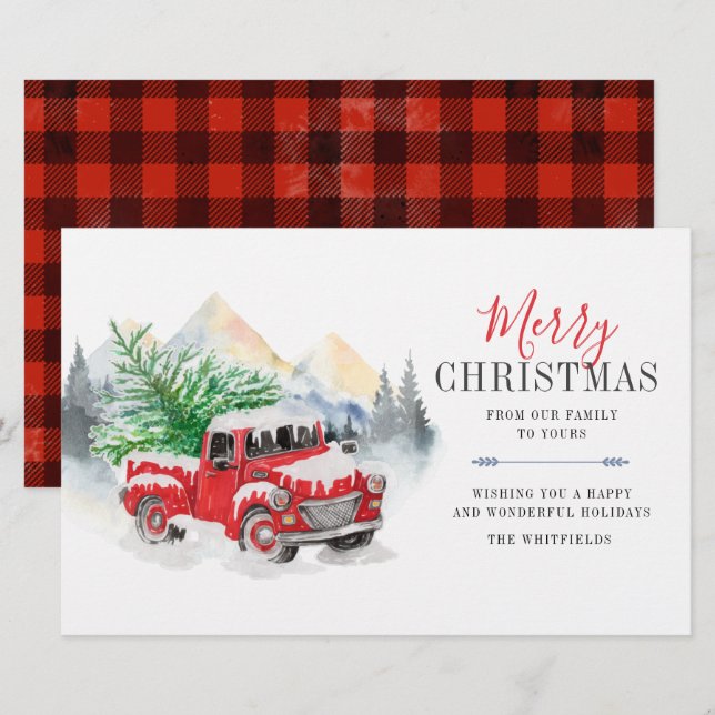 Papelería Vacaciones de Navidades de Watercolor Red Truck Pl (Anverso / Reverso)