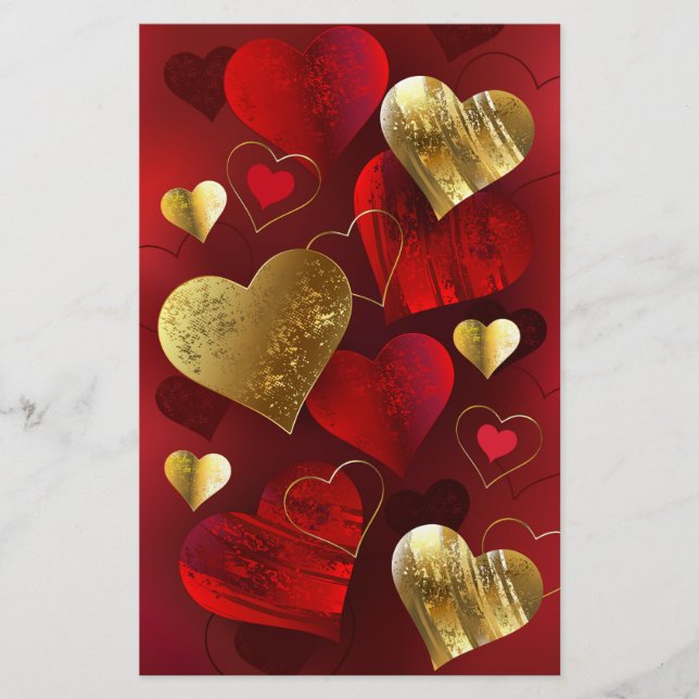 Papelería Valentinas doradas y rojas (Anverso)