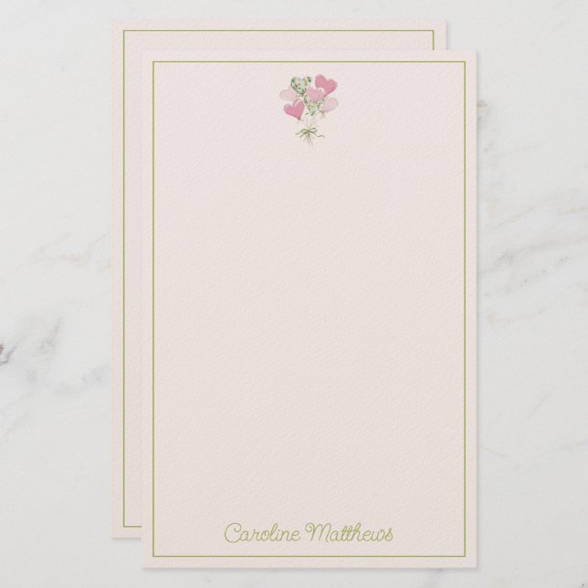 Papelería Valentine's Heart Pink and Green Heart Balloons (Anverso / Reverso)