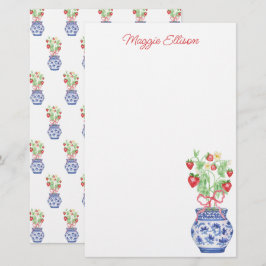 Papelería Vase Watercolor Chinoiserie Vase de las fresas roj