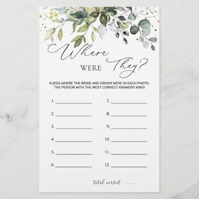 Papelería Vegetación de juegos de duchas de novias donde est (Anverso)