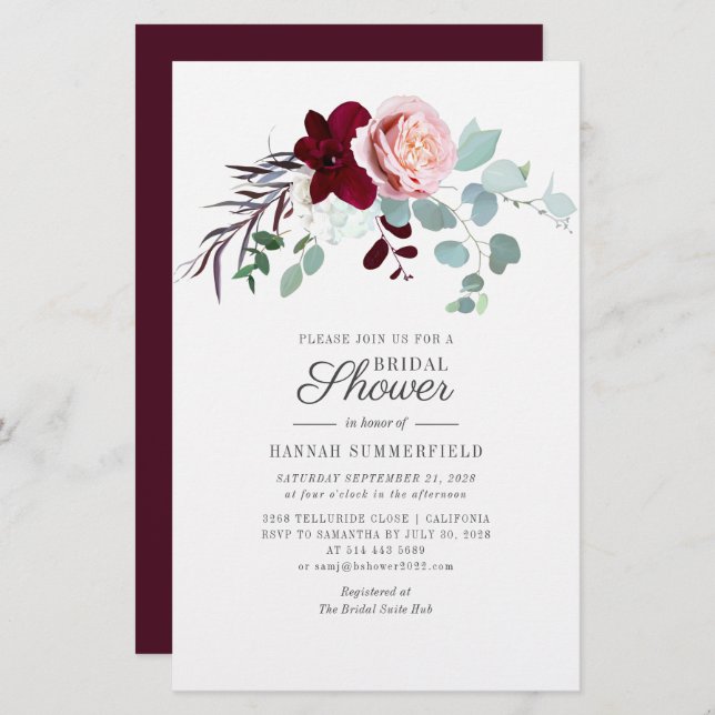 Papelería Vegetación floral rosa Invitación a ducha de novia (Anverso / Reverso)