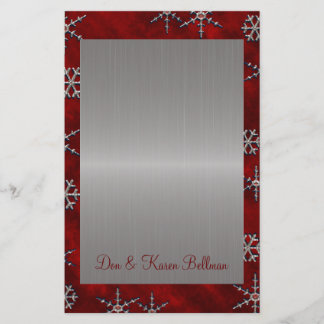 Papelería Velor rojo y copos de nieve plateados