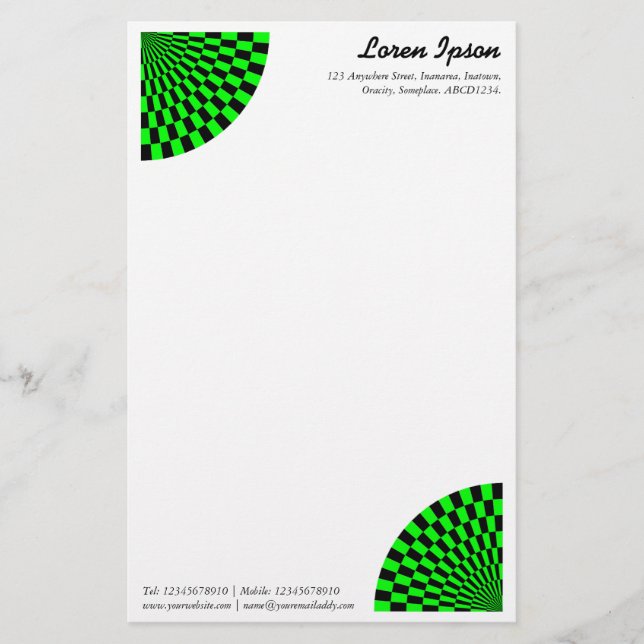 Papelería Ventilador de Op Art - Verde y Negro (Anverso)