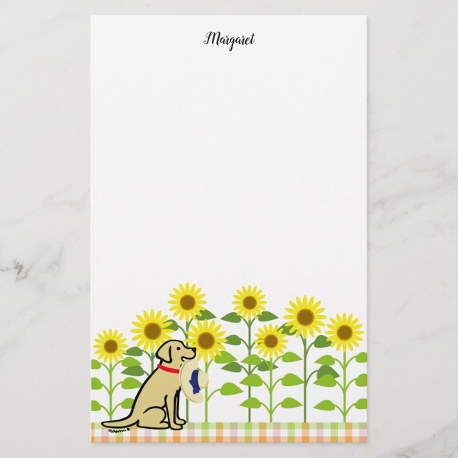 Papelería Verano amarillo de Labrador y de los girasoles (Anverso)